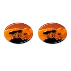 Trees Branches Sunset Sky Clouds Cufflinks (oval) by Celenk