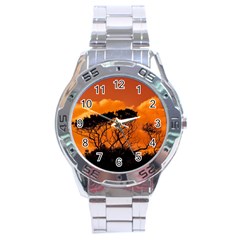 Trees Branches Sunset Sky Clouds Stainless Steel Analogue Watch by Celenk