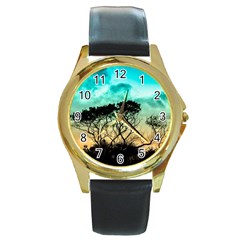 Trees Branches Branch Nature Round Gold Metal Watch by Celenk