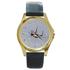 P-51 Mustang Flying Round Gold Metal Watch by Ucco