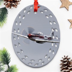 P-51 Mustang flying Oval Filigree Ornament (Two Sides)