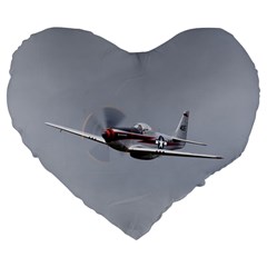 P-51 Mustang Flying Large 19  Premium Flano Heart Shape Cushions by Ucco