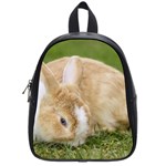 Beautiful Blue Eyed Bunny On Green Grass School Bag (Small) Front