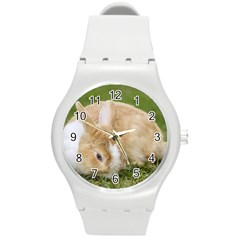 Beautiful Blue Eyed Bunny On Green Grass Round Plastic Sport Watch (m) by Ucco