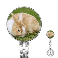 Beautiful Blue Eyed Bunny On Green Grass Stainless Steel Nurses Watch by Ucco