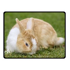 Beautiful Blue Eyed Bunny On Green Grass Double Sided Fleece Blanket (small) 