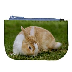 Beautiful Blue Eyed Bunny On Green Grass Large Coin Purse by Ucco