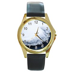 Ice, Snow And Moving Water Round Gold Metal Watch by Ucco