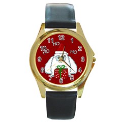 Yeti Xmas Round Gold Metal Watch by Valentinaart