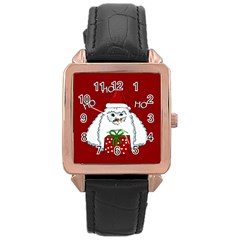 Yeti Xmas Rose Gold Leather Watch  by Valentinaart