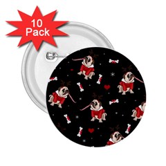 Pug Xmas Pattern 2 25  Buttons (10 Pack)  by Valentinaart