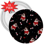 Pug Xmas Pattern 3  Buttons (10 pack)  Front