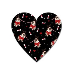 Pug Xmas Pattern Heart Magnet by Valentinaart