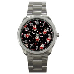 Pug Xmas Pattern Sport Metal Watch by Valentinaart