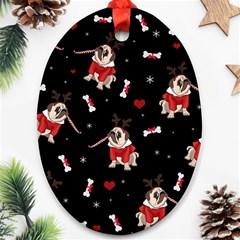 Pug Xmas Pattern Oval Ornament (two Sides) by Valentinaart