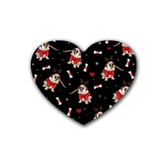 Pug Xmas Pattern Heart Coaster (4 Pack)  by Valentinaart