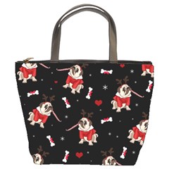 Pug Xmas Pattern Bucket Bags by Valentinaart