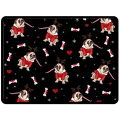 Pug Xmas Pattern Fleece Blanket (large)  by Valentinaart