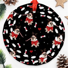 Pug Xmas Pattern Round Filigree Ornament (two Sides) by Valentinaart