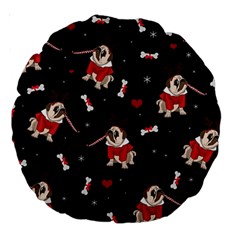 Pug Xmas Pattern Large 18  Premium Round Cushions by Valentinaart