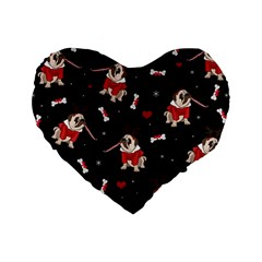 Pug Xmas Pattern Standard 16  Premium Heart Shape Cushions by Valentinaart