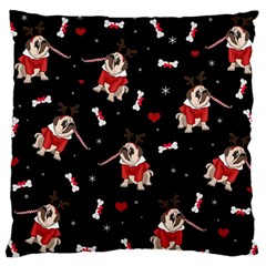 Pug Xmas Pattern Large Flano Cushion Case (one Side) by Valentinaart