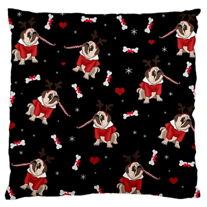 Pug Xmas Pattern Large Flano Cushion Case (One Side)