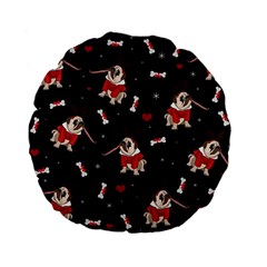 Pug Xmas Pattern Standard 15  Premium Flano Round Cushions by Valentinaart