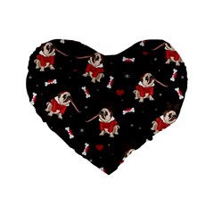 Pug Xmas Pattern Standard 16  Premium Flano Heart Shape Cushions by Valentinaart