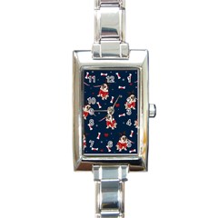 Pug Xmas Pattern Rectangle Italian Charm Watch by Valentinaart