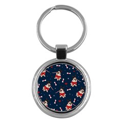 Pug Xmas Pattern Key Chains (round)  by Valentinaart