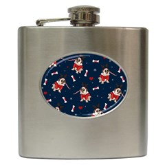 Pug Xmas Pattern Hip Flask (6 Oz) by Valentinaart