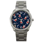 Pug Xmas Pattern Sport Metal Watch Front