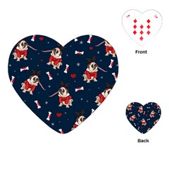 Pug Xmas Pattern Playing Cards (heart)  by Valentinaart