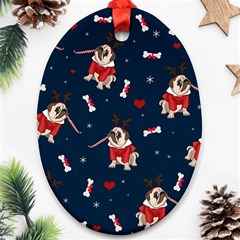 Pug Xmas Pattern Oval Ornament (two Sides) by Valentinaart