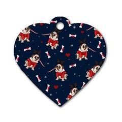 Pug Xmas Pattern Dog Tag Heart (one Side) by Valentinaart