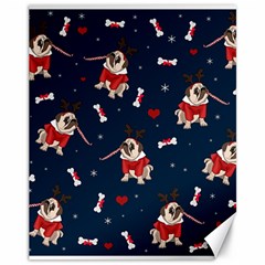 Pug Xmas Pattern Canvas 11  X 14   by Valentinaart