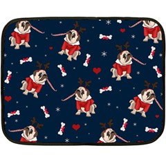 Pug Xmas Pattern Fleece Blanket (mini) by Valentinaart