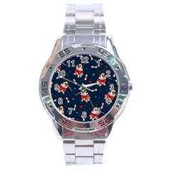 Pug Xmas Pattern Stainless Steel Analogue Watch by Valentinaart