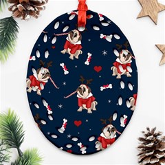 Pug Xmas Pattern Ornament (oval Filigree) by Valentinaart