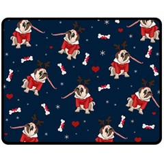 Pug Xmas Pattern Double Sided Fleece Blanket (medium) 