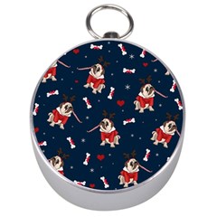 Pug Xmas Pattern Silver Compasses by Valentinaart