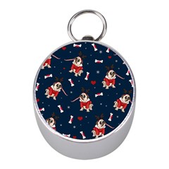 Pug Xmas Pattern Mini Silver Compasses by Valentinaart