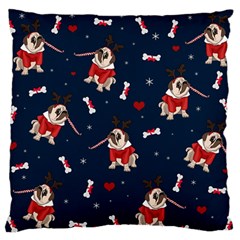 Pug Xmas Pattern Large Flano Cushion Case (one Side) by Valentinaart