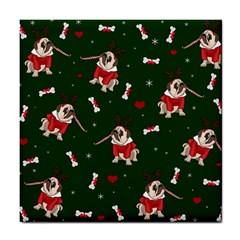 Pug Xmas Pattern Tile Coasters by Valentinaart