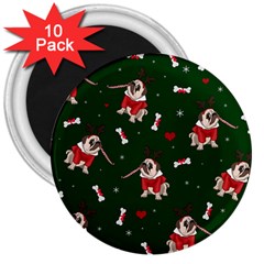 Pug Xmas Pattern 3  Magnets (10 Pack)  by Valentinaart