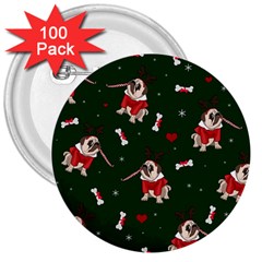 Pug Xmas Pattern 3  Buttons (100 Pack)  by Valentinaart