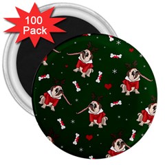 Pug Xmas Pattern 3  Magnets (100 Pack) by Valentinaart