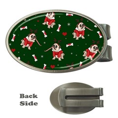 Pug Xmas Pattern Money Clips (oval)  by Valentinaart