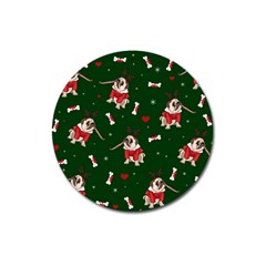 Pug Xmas Pattern Magnet 3  (round) by Valentinaart